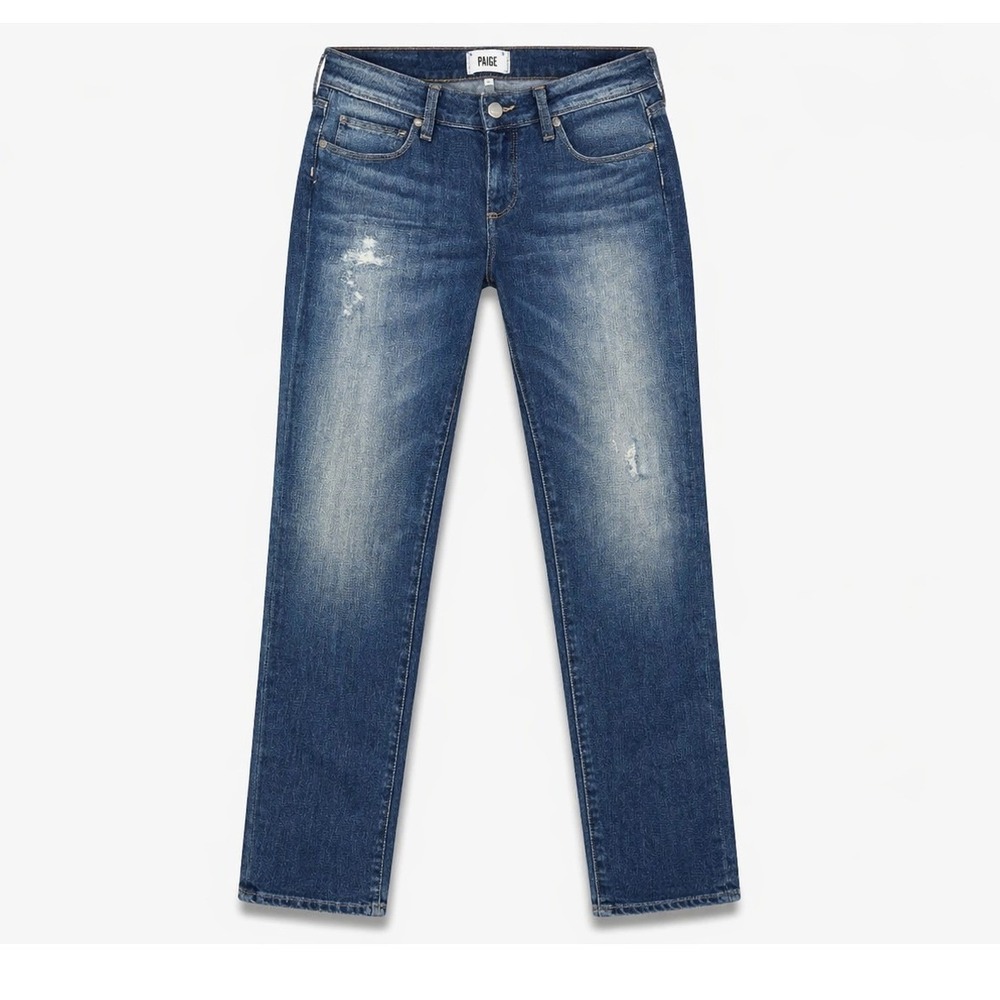 Paige Denim Slim Straight Leg Jeans Blue Distressed Mid Rise Size 26 Indigo